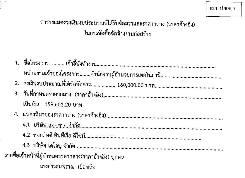 ประกาศ แบบ ปปช.07 เก้าอี้นั่งทำงาน